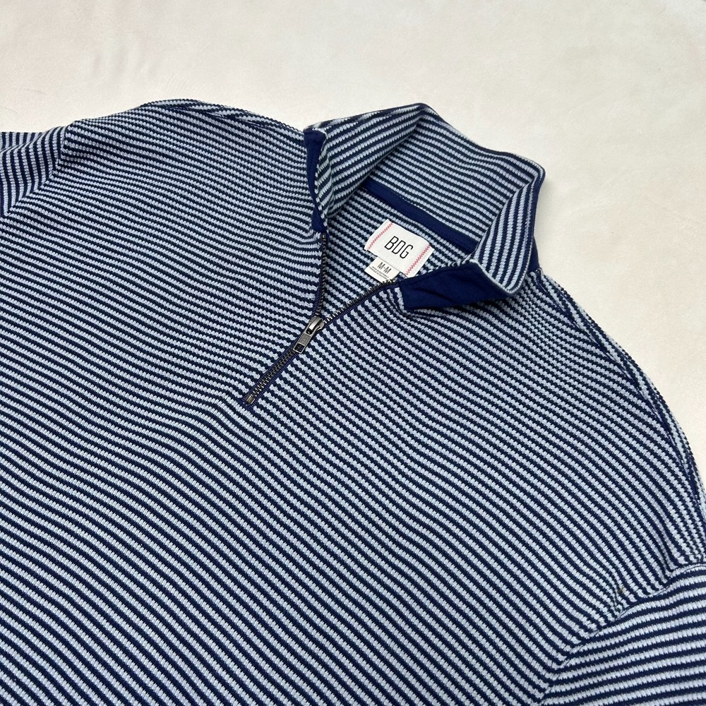 BDG Urban Outfitters Mens Medium Quarter Zip Sweater Navy White Striped Pullover